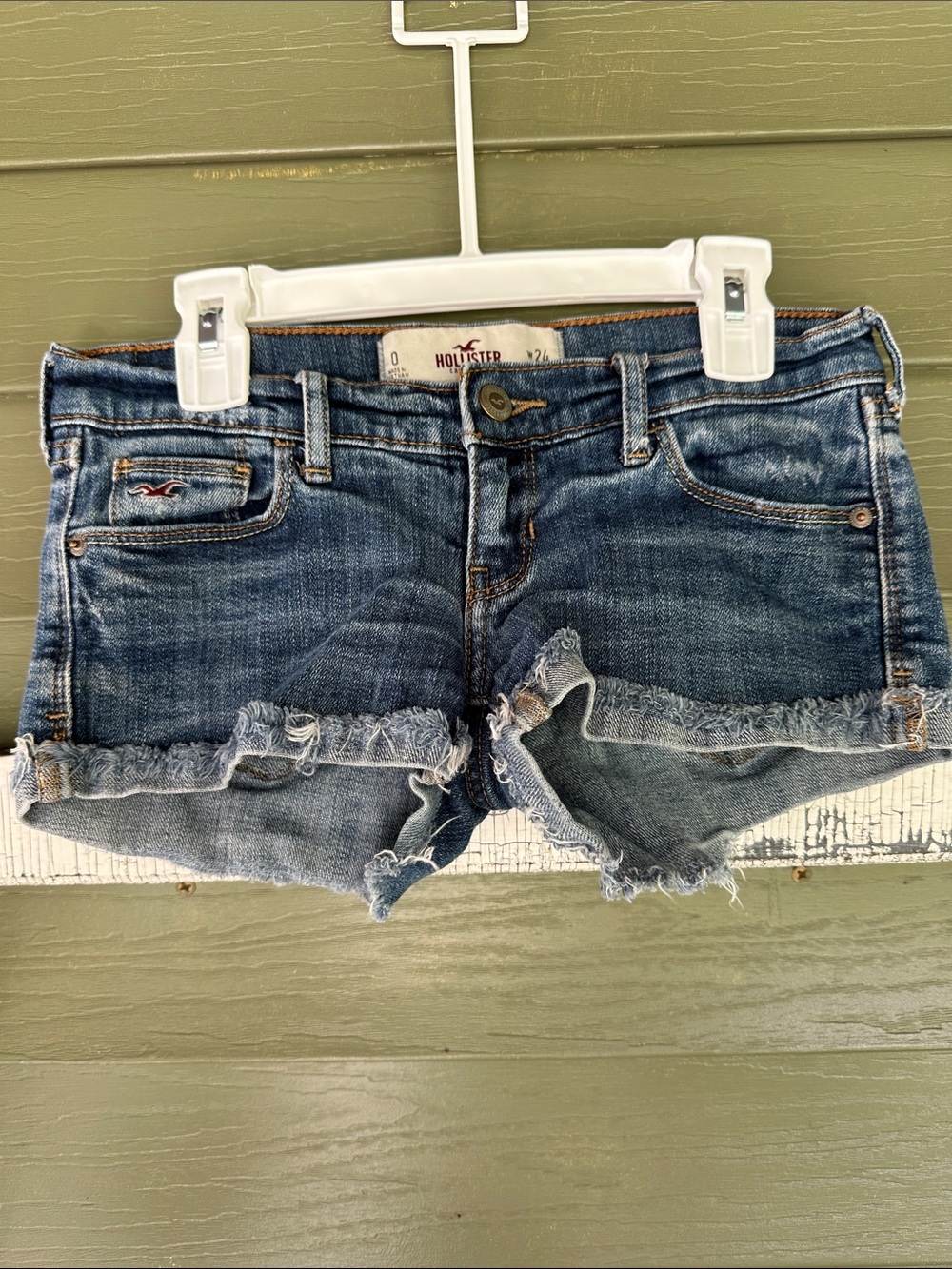 Hollister Y2K Women's Distressed Medium Blue Denim Cutoff Shorts